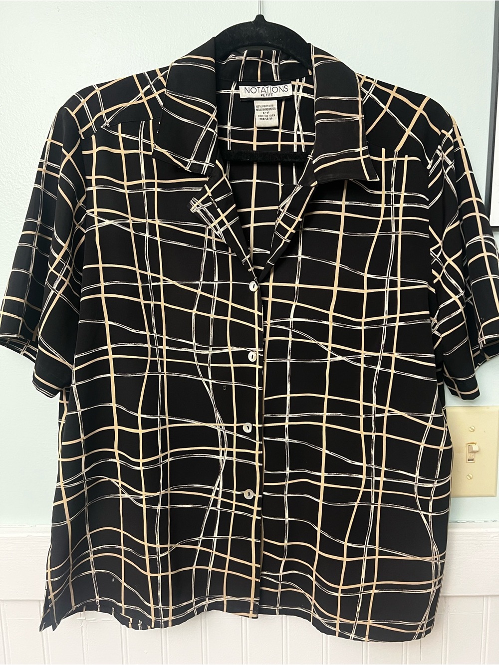 Vintage Notations black white gold short sleeve button down size 12 P 90s y2k